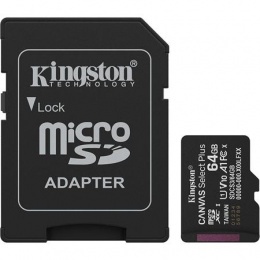 Memóriakártya, microSDXC, 64GB, C10/UHS-I/U1/V10/A1, Gen3, adapter, KINGSTON "Canvas Select Plus"